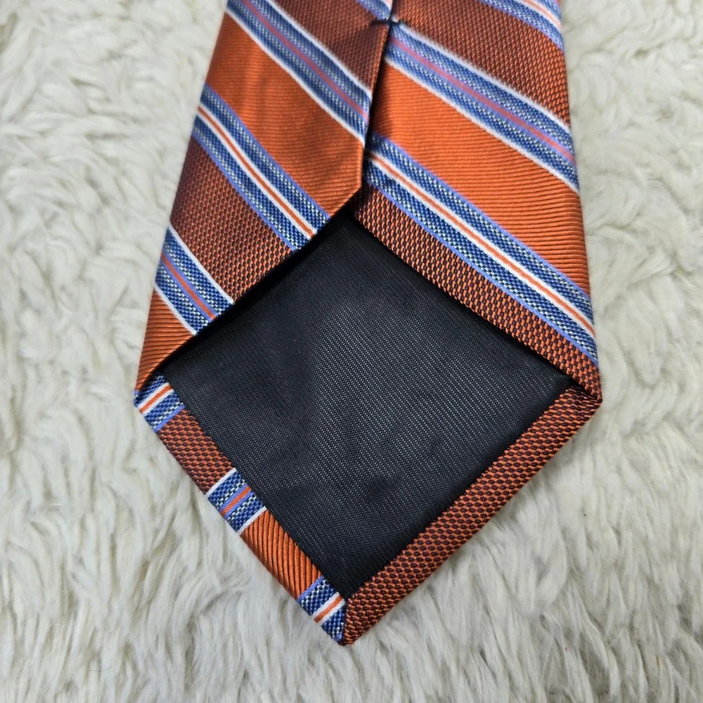 Pronto Uomo Silk Necktie Mens X-Long Orange‎ Blue Striped Woven Formal Tie New